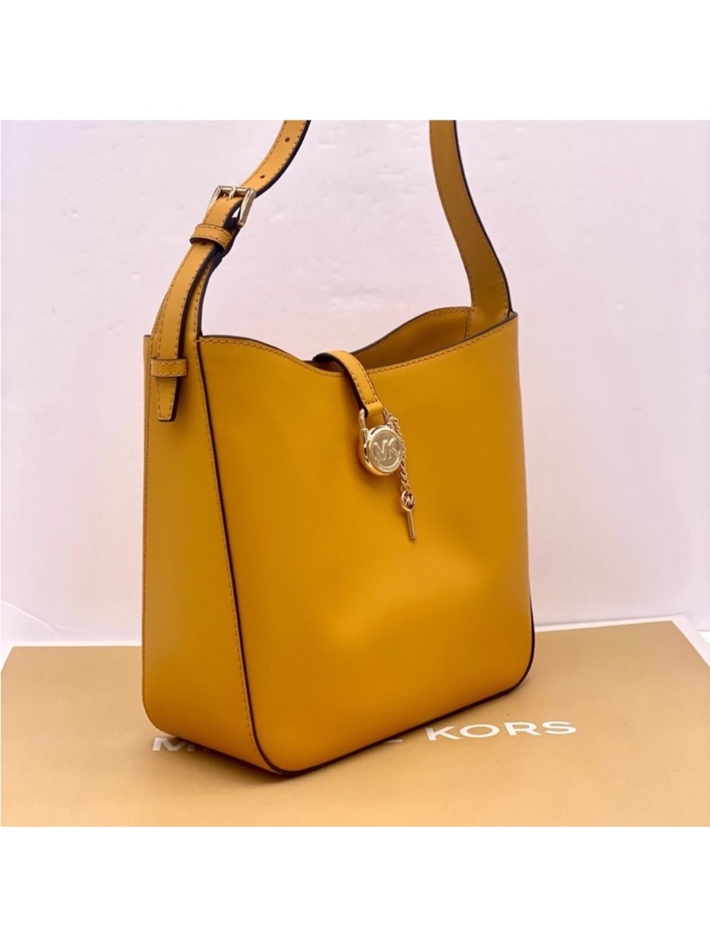 Michael Kors Yellow Leather Shoulder Tote with MK Charm - Picture 12 of 12